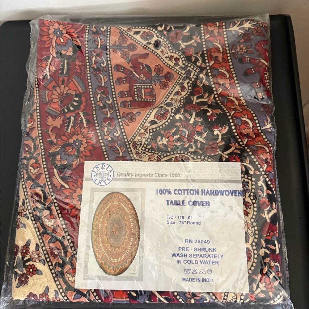 Handwoven Cotton Table Cover with Paisley Design 78” Round